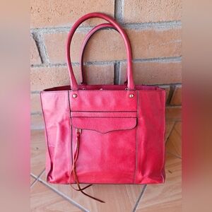 Women's Red Leather Tote Bag - Unbranded
